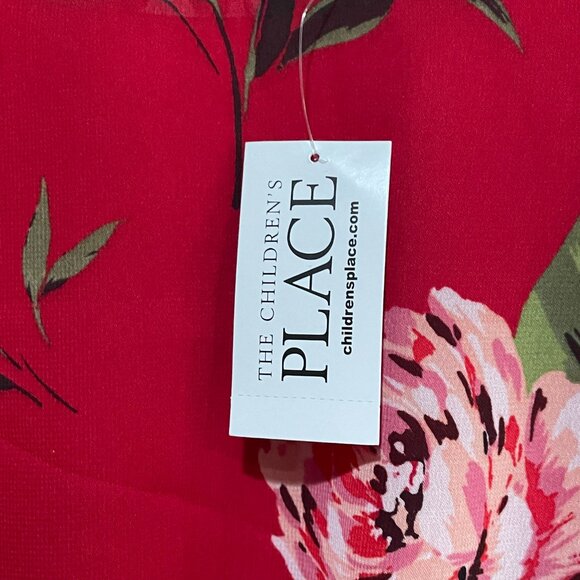 THE CHILDREN'S PLACE Girl's XXL 16 Long Sleeve Red Floral Tie Ruffle Dress NWT - Picture 5 of 7